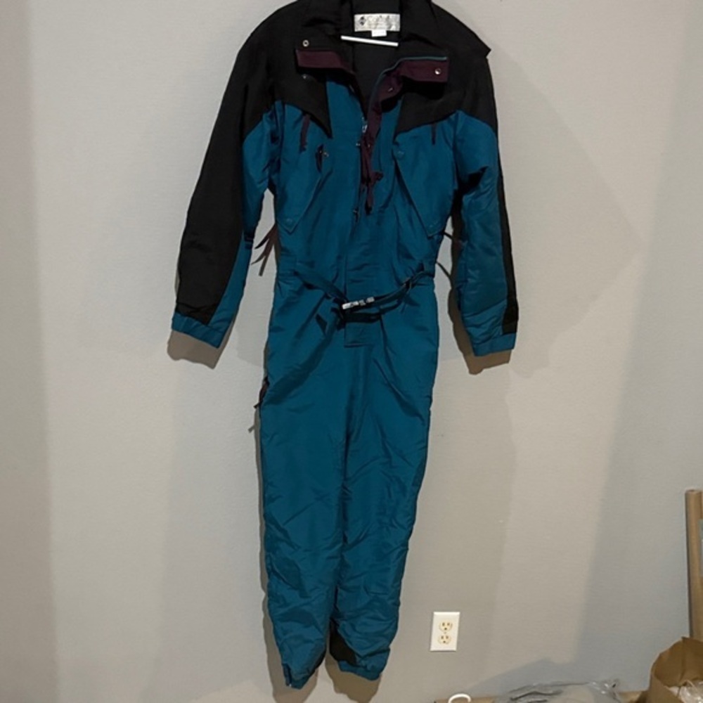 VINTAGE Columbia Men's Teal and Black ski one piece onesie Jumpsuit skisuit